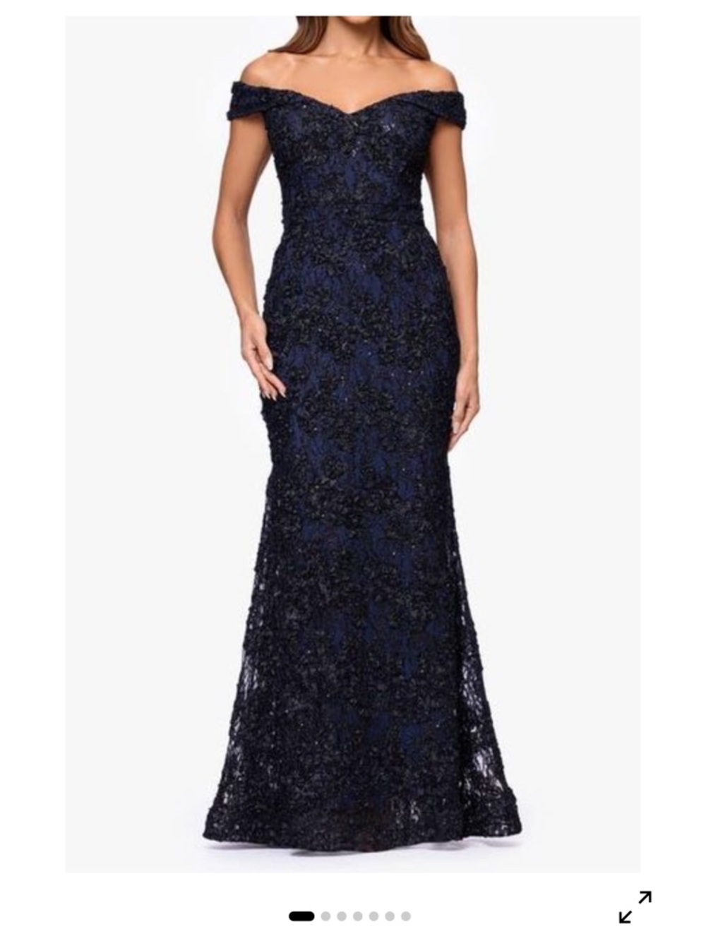 Xscape Blue Off-Shoulder Embellished Evening Gown size 8P